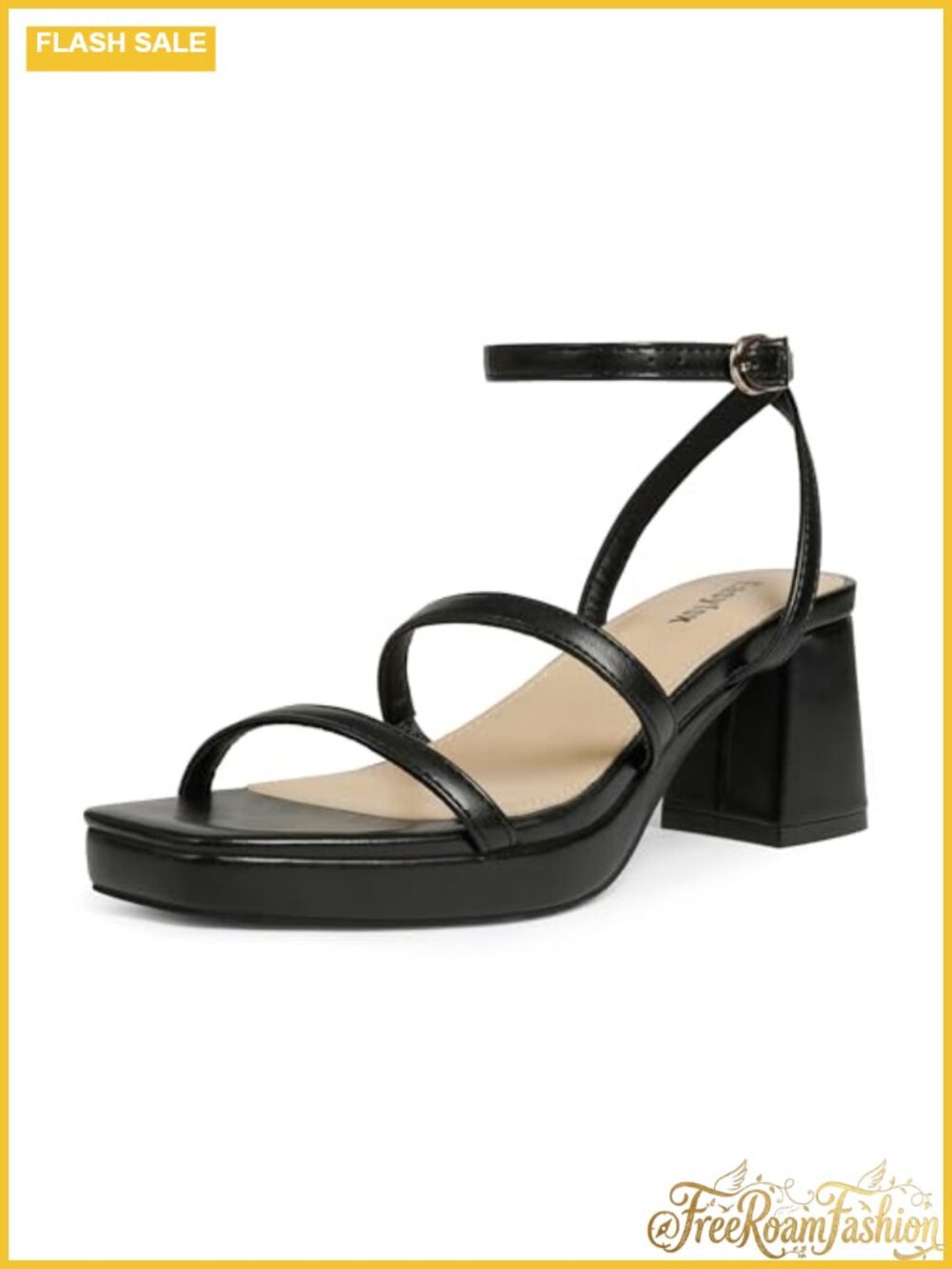 Easyfox Chunky Block Heeled Sandals Open Toe Faux Leather Platform